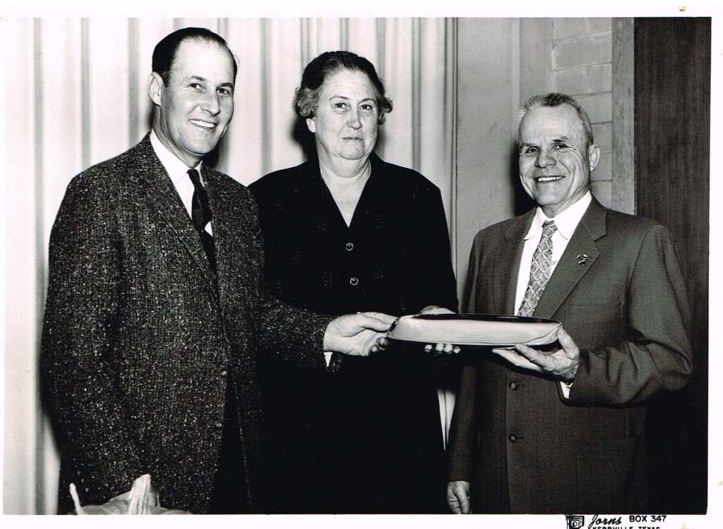 1958 Nov 14 Powell, Guy and Agnes with Bill Rector County Agent receiving Boys and Girls Club Award at 4H banquet Kerrville
